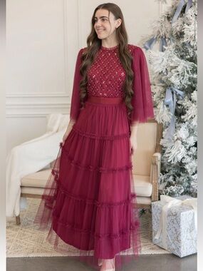 Dainty Jewells Burgundy Dress with Sequin Details